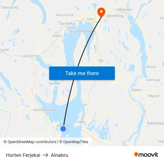 Horten Ferjekai to Alnabru map