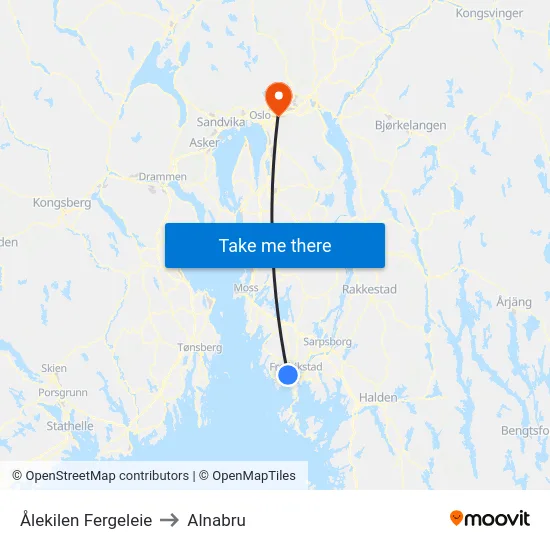 Ålekilen Fergeleie to Alnabru map