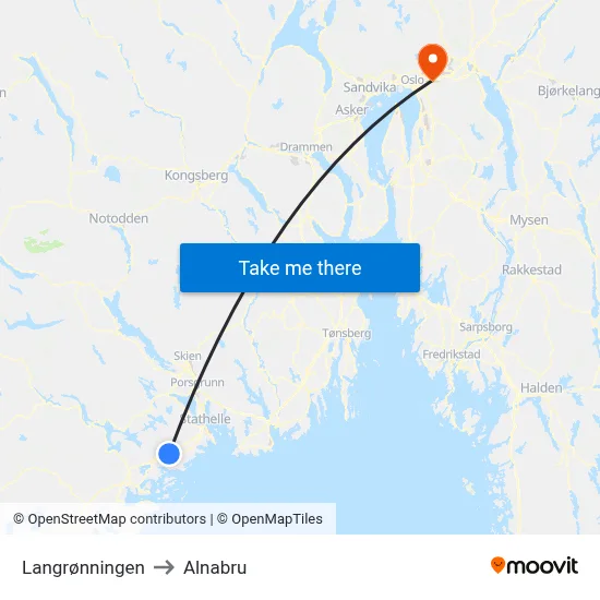 Langrønningen to Alnabru map