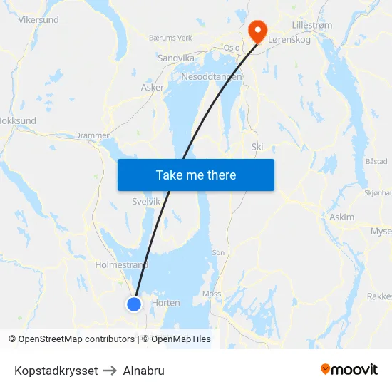 Kopstadkrysset to Alnabru map