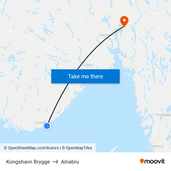 Kongshavn Brygge to Alnabru map