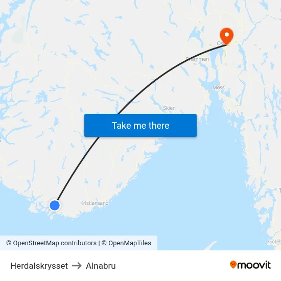 Herdalskrysset to Alnabru map