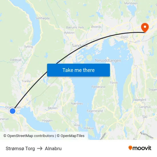 Strømsø Torg to Alnabru map
