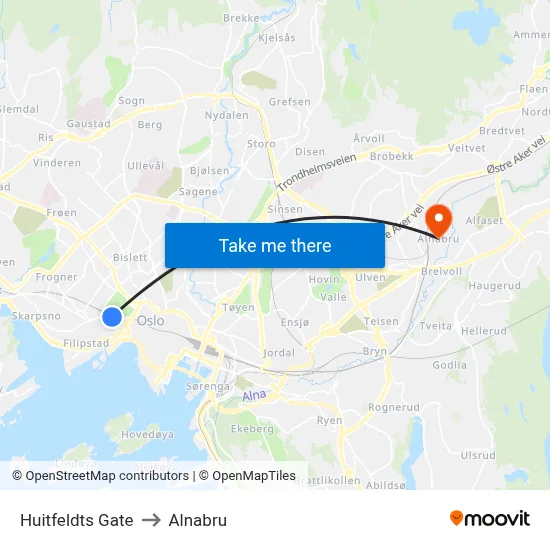 Huitfeldts Gate to Alnabru map