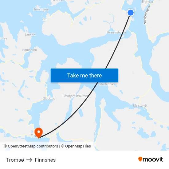 Tromsø to Finnsnes map