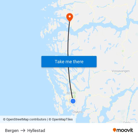 Bergen to Hyllestad map