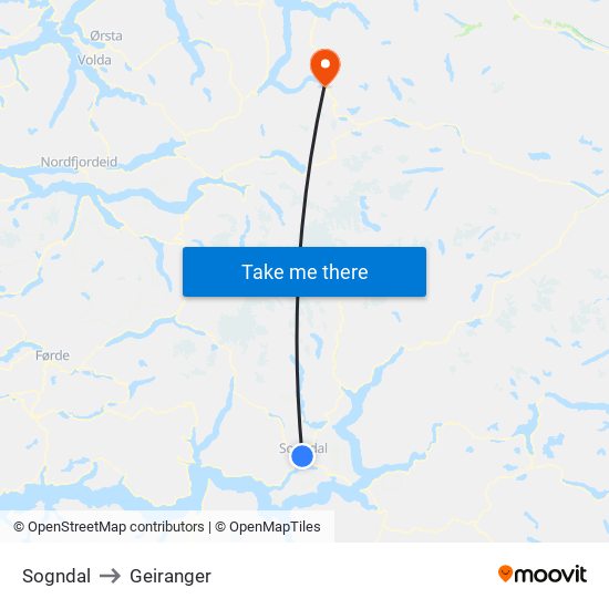 Sogndal to Geiranger map