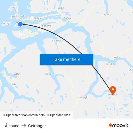 Ålesund to Geiranger map