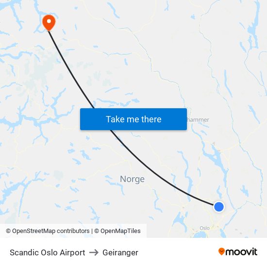 Scandic Oslo Airport to Geiranger map