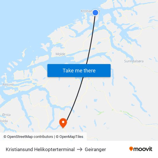 Kristiansund Helikopterterminal to Geiranger map