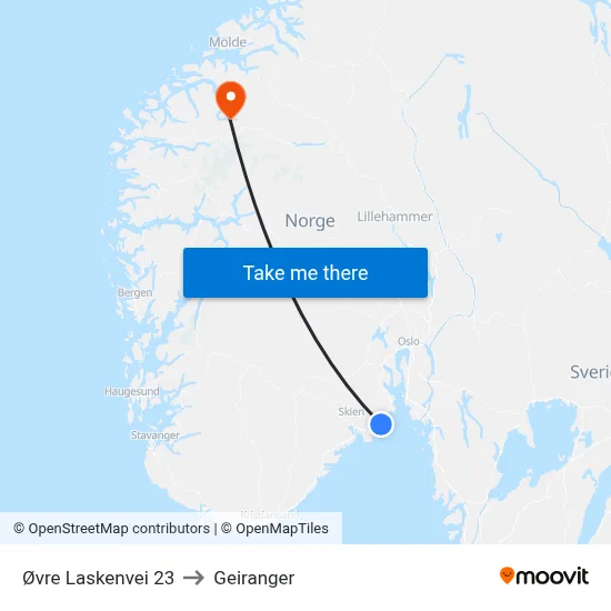 Øvre Laskenvei 23 to Geiranger map