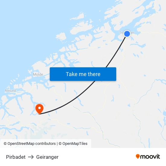 Pirbadet to Geiranger map