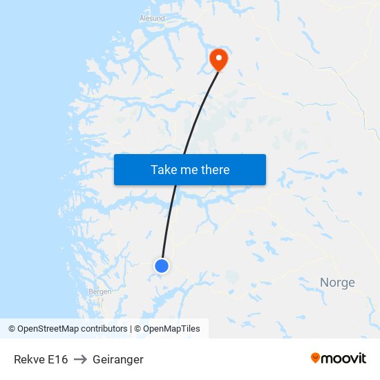 Rekve E16 to Geiranger map