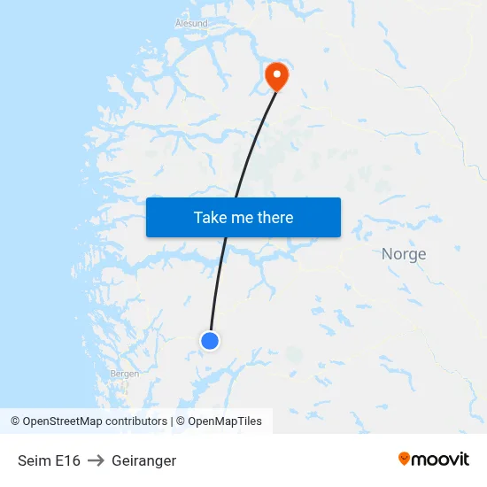 Seim E16 to Geiranger map