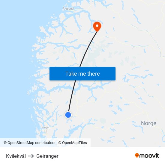 Kvilekvål to Geiranger map