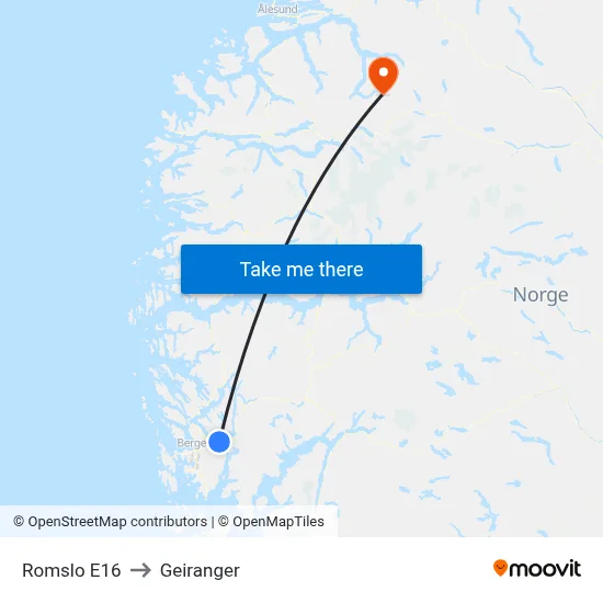 Romslo E16 to Geiranger map