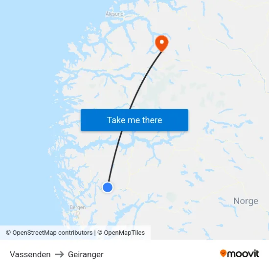 Vassenden to Geiranger map