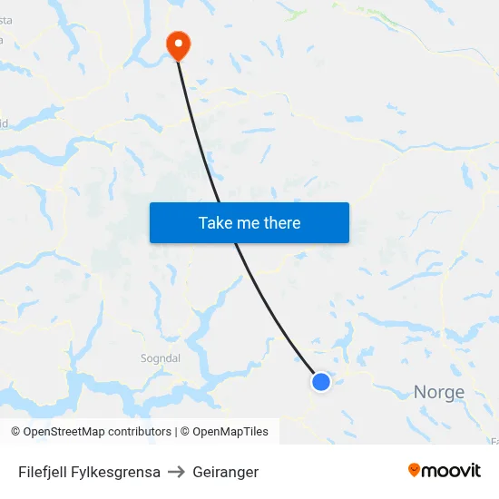Filefjell Fylkesgrensa to Geiranger map