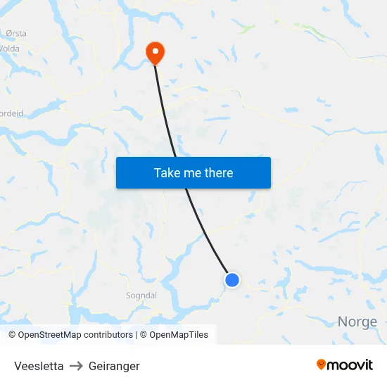 Veesletta to Geiranger map