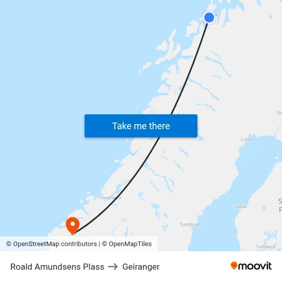 Roald Amundsens Plass to Geiranger map