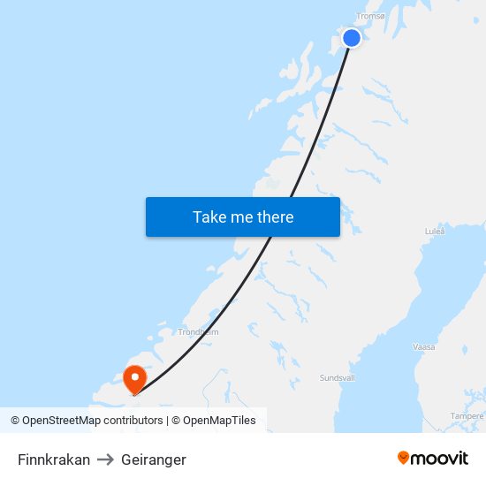 Finnkrakan to Geiranger map