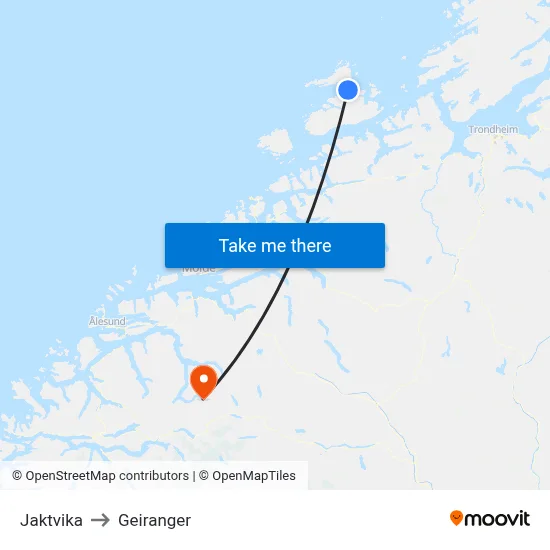 Jaktvika to Geiranger map