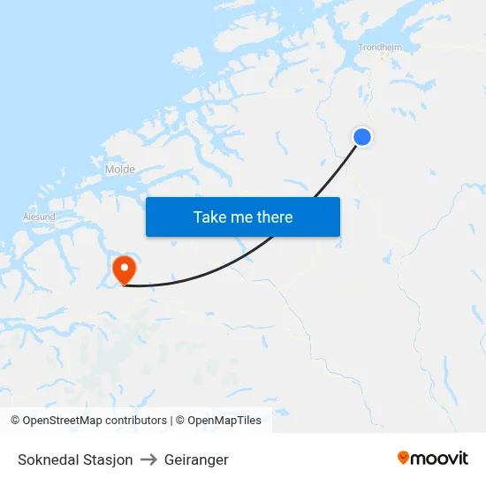 Soknedal Stasjon to Geiranger map