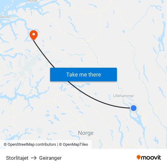 Storlitajet to Geiranger map