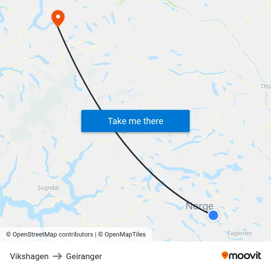 Vikshagen to Geiranger map
