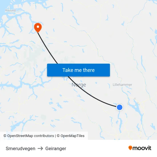 Smerudvegen to Geiranger map
