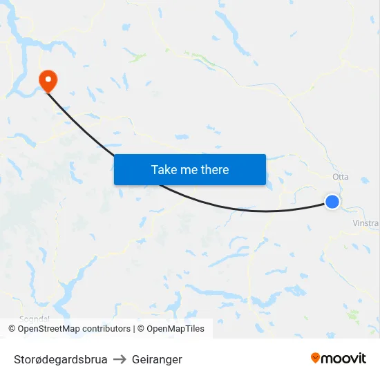Storødegardsbrua to Geiranger map