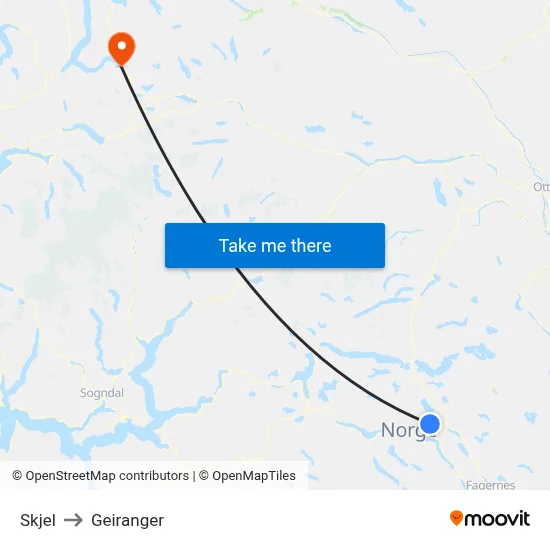 Skjel to Geiranger map