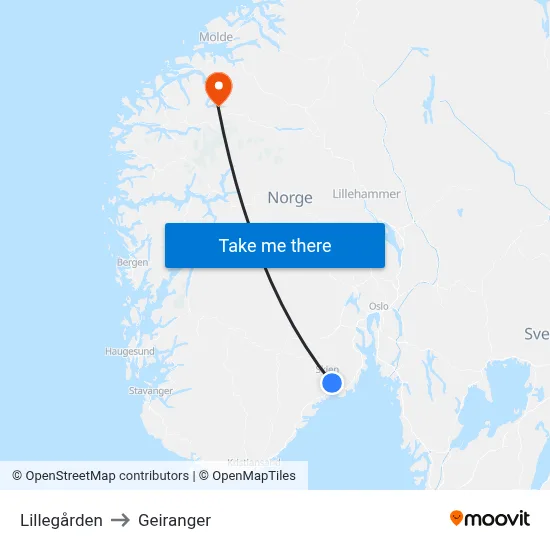 Lillegården to Geiranger map