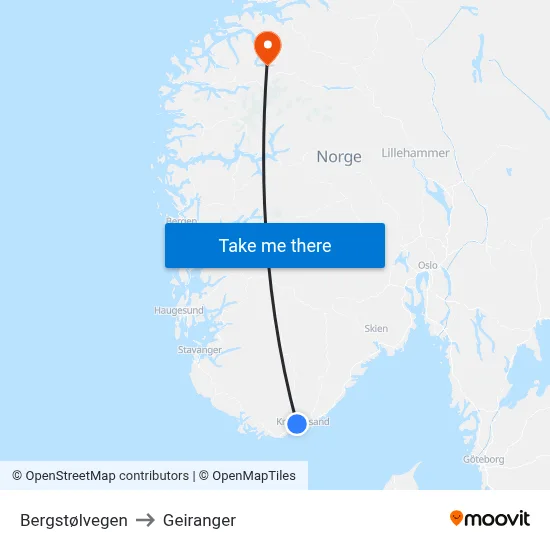 Bergstølvegen to Geiranger map