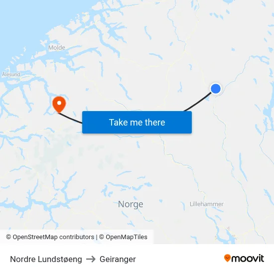 Nordre Lundstøeng to Geiranger map