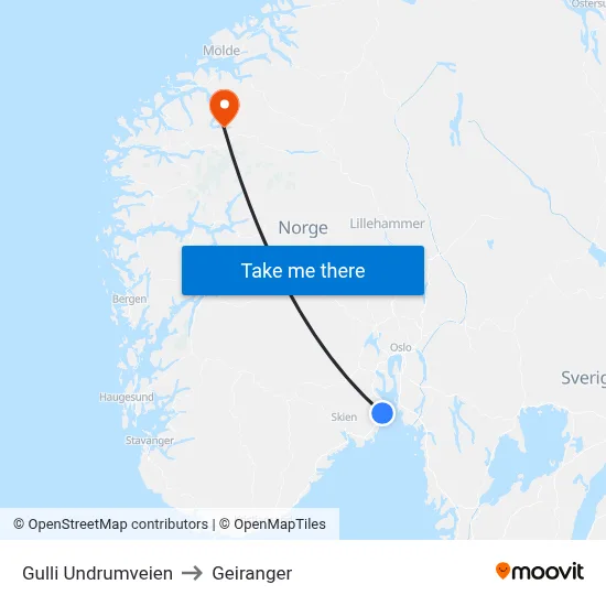 Gulli Undrumveien to Geiranger map