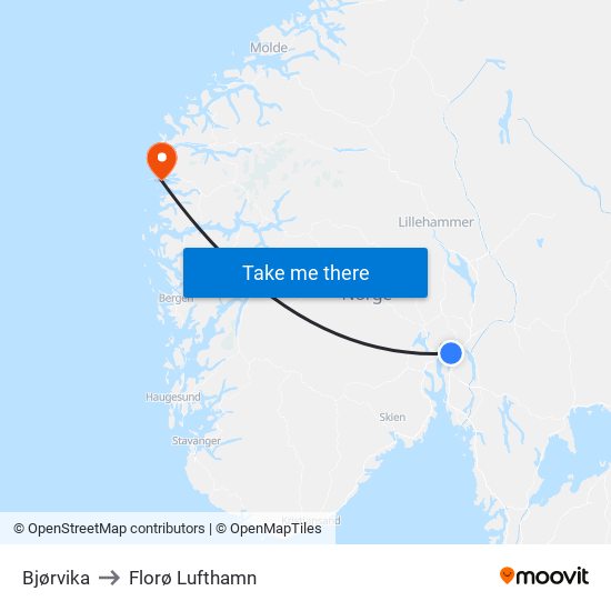 Bjørvika to Florø Lufthamn map