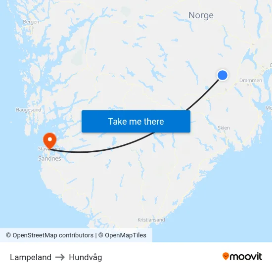 Lampeland to Hundvåg map