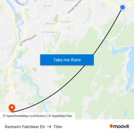 Ranheim Fabrikker E6 to Tiller map