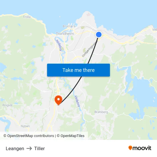 Leangen to Tiller map