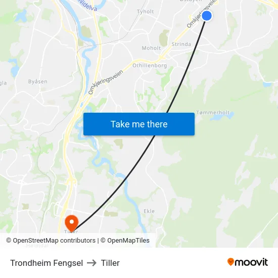 Trondheim Fengsel to Tiller map