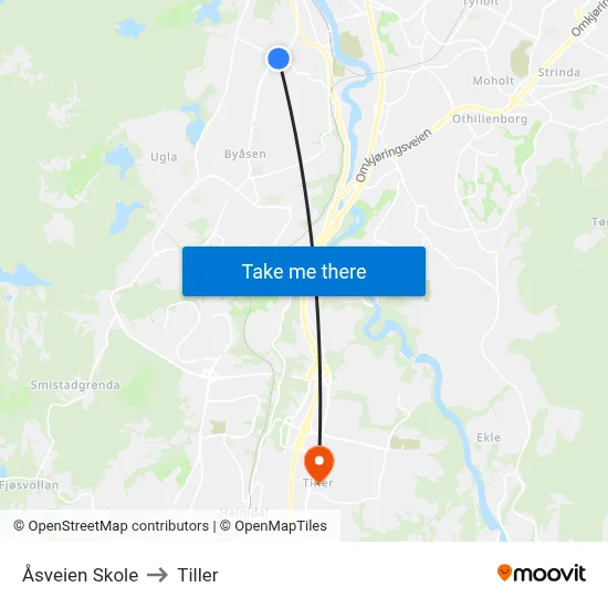 Åsveien Skole to Tiller map