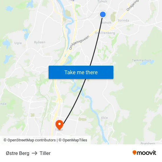 Østre Berg to Tiller map