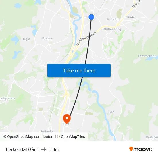 Lerkendal Gård to Tiller map
