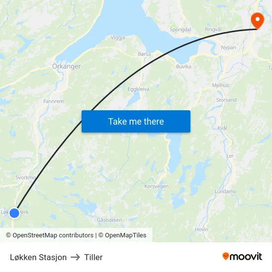 Løkken Stasjon to Tiller map