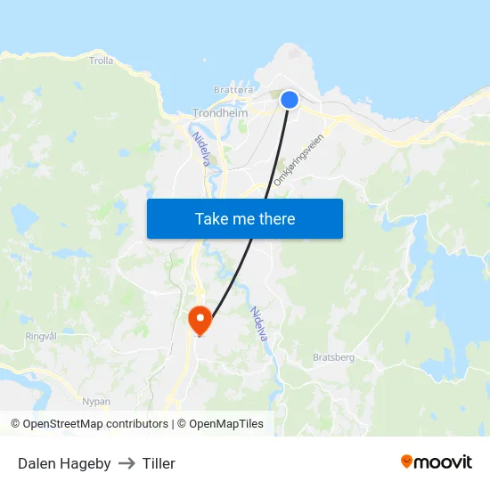 Dalen Hageby to Tiller map