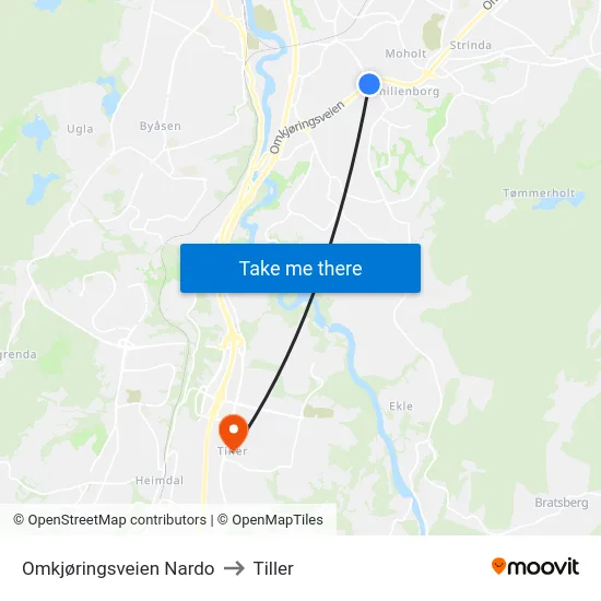 Omkjøringsveien Nardo to Tiller map