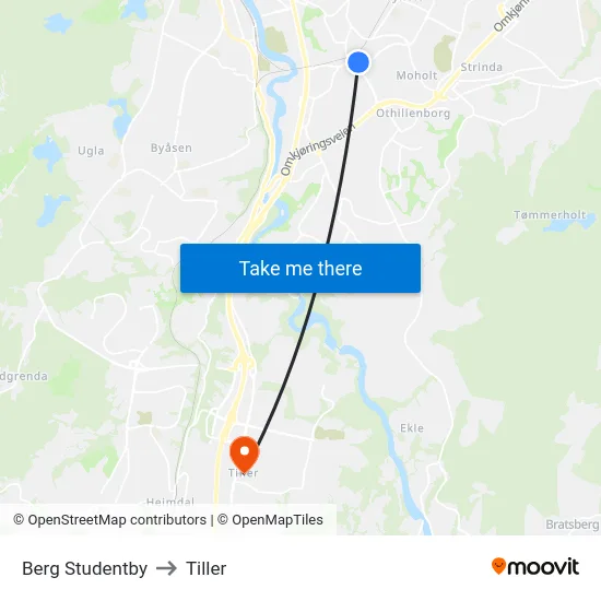 Berg Studentby to Tiller map