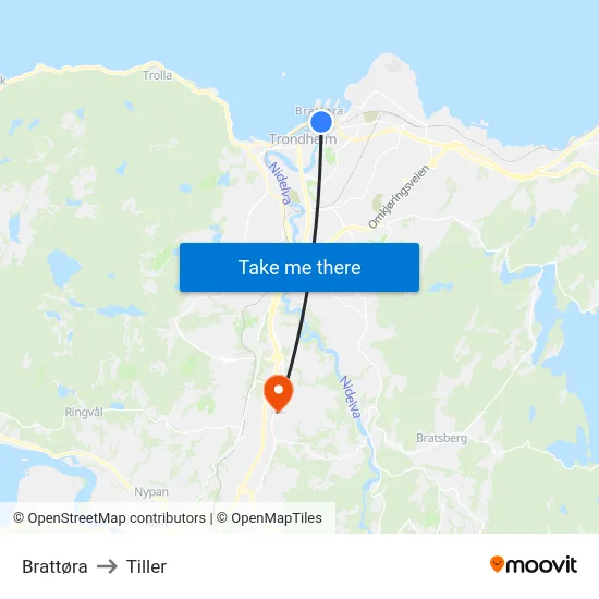 Brattøra to Tiller map