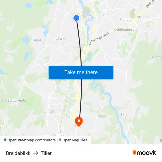 Breidablikk to Tiller map